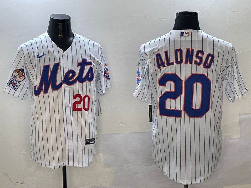 Men New York Mets #20 Alonso White Stripe Game Fashion 2025 Nike MLB Jersey style 4